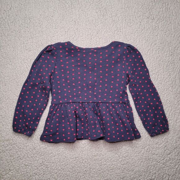 Baby Gap Shirt Girls Toddlers 3 Years Blue Red Hearts Waffle Knit Peplum Ruffles - Picture 2 of 6
